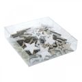 Floristik24 Scattering Star Wood Luonnollinen, valkoinen pöydän koriste 3cm Mix 72kpl
