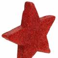 Floristik24 Koriste tähtien sirottamiseen kimalluksella 6,5 cm punainen 36kpl