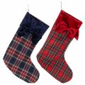 Floristik24 Ruudullinen joulupukin saapas rusetilla ripustettavaksi, 43 cm, 2 kpl