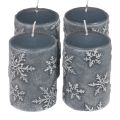Floristik24 Pilarikynttilät siniset kynttilät lumihiutaleet 100/65mm 4kpl