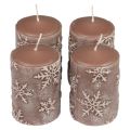 Floristik24 Pilarikynttilät vaaleanpunaiset kynttilät lumihiutaleet 100/65mm 4kpl