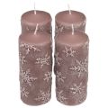 Floristik24 Pilarikynttilät vaaleanpunaiset kynttilät lumihiutaleet 150/65mm 4kpl