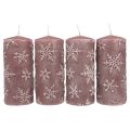 Floristik24 Pilarikynttilät vaaleanpunaiset kynttilät lumihiutaleet 150/65mm 4kpl