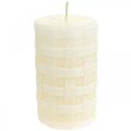 Maalaismaiset kynttilät, valkoiset vahakynttilät, korikuvioiset pilarikynttilät 110/65 2kpl