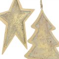 Floristik24 Metalliriipus kuusi ja tähti, joulukuusenkoriste, joulukoriste Kultainen, antiikkilook H15,5/17cm 4kpl.