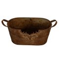 Soikea metallikulho kahvoilla, peurakuvio, ruosteenvärinen viimeistely, 36 cm | Floristik24.fi