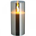 Floristik24 Koristeellinen kynttilä hopea lasia, LED valo lämmin valkoinen, aito vaha, ajastin, paristokäyttöinen Ø7,3cm H17,7cm
