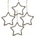 Floristik24 Joulukoristeita tähtijalava tähdet ripustettavat valkoiset pestyt 20cm 4kpl