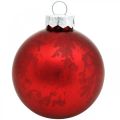 Floristik24 Joulukuusipallo, kuusiriipus, joulupallo punainen marmoroitu H6,5cm Ø6cm aitoa lasia 24kpl.