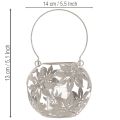 Metallinen riippuvalaisin, tuulivalo, harmaa, Ø14 cm, korkeus 13 cm | Floristik24.fi