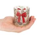 Lasinen kynttilänjalka joulun oksilla ja punaisella nauhalla, 8 cm, 2 kpl | Floristik24.fi