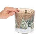 Lasinen tuikkukuppi kuusimetsäaiheella, talvikoriste, 15 cm | Floristik24.fi