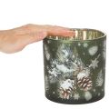 Lasinen tuikkupidike käpyillä ja lumihiutaleilla, 15 cm | Floristik24.fi
