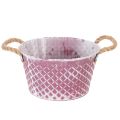 Floristik24 Sinkkikulho, timantin muotoinen, köysikahvoilla, violetti/valkoiseksi pesty, Ø24,5 cm, korkeus 14 cm