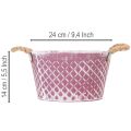 Sinkkikulho, timantin muotoinen, köysikahvoilla, violetti/valkoiseksi pesty, Ø24,5 cm, korkeus 14 cm | Floristik24.fi