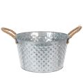 Floristik24 Pyöreä sinkkikulho köysikahvoilla Ø28cm K16cm