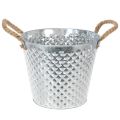 Floristik24 Sinkkiruukku, timantin muotoinen, köysikahvoilla, valkoiseksi kalkittu, Ø24,5cm, korkeus 21cm