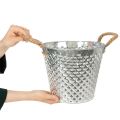 Sinkkiruukku, timantin muotoinen, köysikahvoilla, valkoiseksi kalkittu, Ø24,5cm, korkeus 21cm | Floristik24.fi