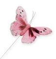 Floristik24 Deco-perhonen langalla pinkki 8cm 12kpl