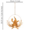 Jouluinen koristesormus, poro sormuksessa, joulupukki lahjan kanssa, metallikoriste, ruosteinen viimeistely, Ø18cm, 2 kpl setti | Floristik24.fi