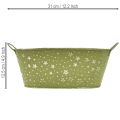 Soikea metallikulho tähdillä ja kahvoilla, vihreä, 31 × 16 cm, korkeus 12,5 cm | Floristik24.fi