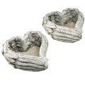 Kasvisydänhöyhenet valettu kivisydän harmaa valkoinen 13×12×6cm 2kpl | Floristik24.fi